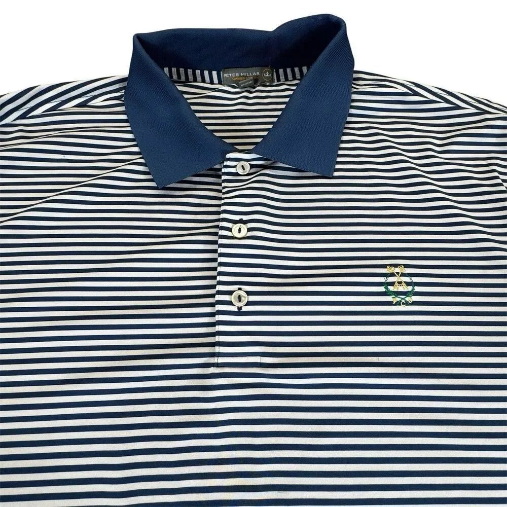 Peter Millar Sz XXL Summer Comfort Polo Men Blue Stripe Peachtree Golf Club PGC